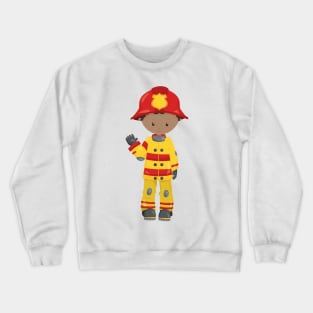 African American Boy, Fireman, Firefighter, Helmet Crewneck Sweatshirt